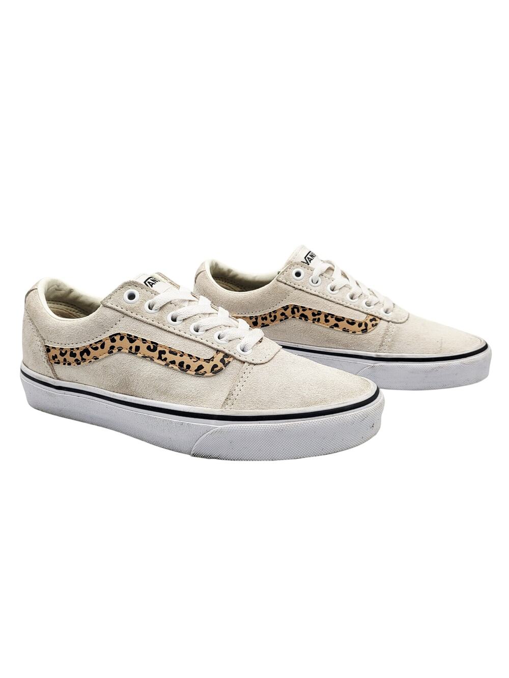 Vans Ward Cream Cheetah Leopard Stripe Suede Low Top Sneakers Women’s 7.5 (US)